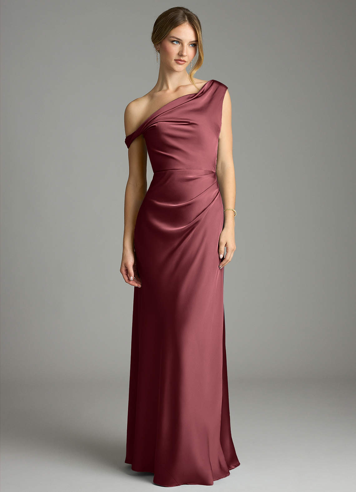 Azazie Emerson Bridesmaid Dresses Merlot Mermaid Off the Shoulder Stretch Satin Dress image3
