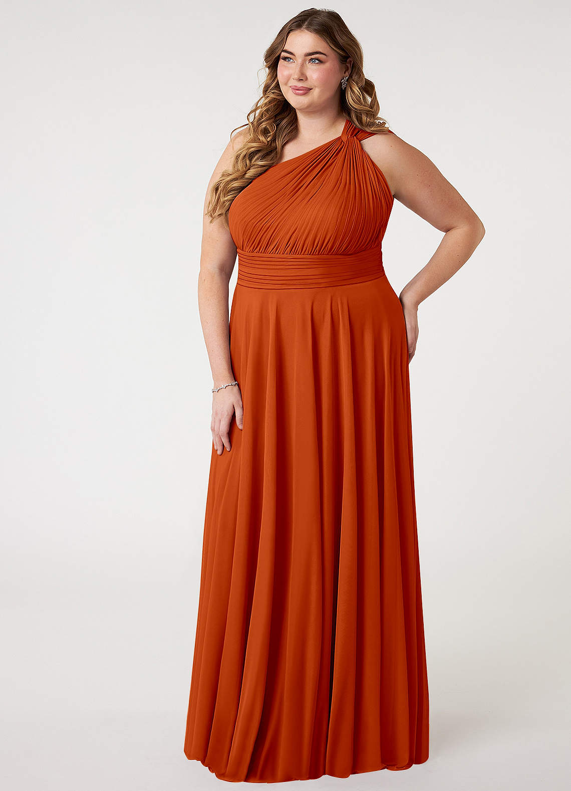 Azazie Charlize Bridesmaid Dresses Paprika A-Line One Shoulder Mesh Dress image7