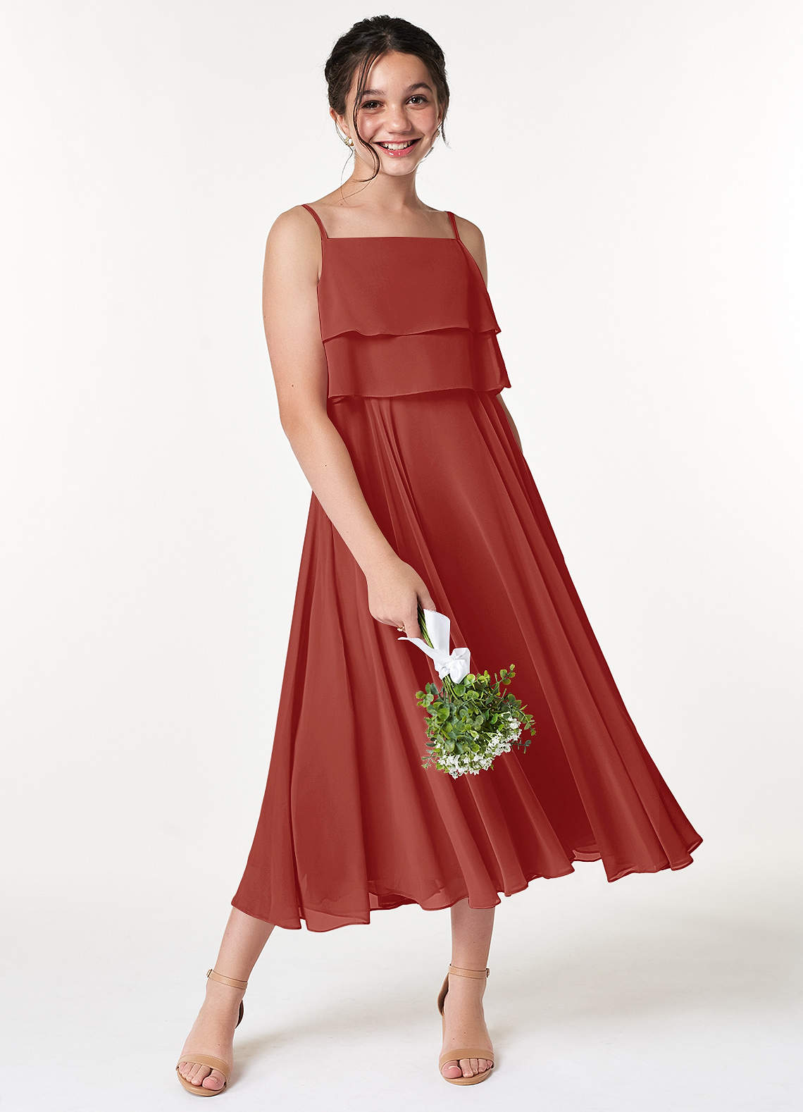 Azazie Ensley Junior Terracotta A-Line Pleated Chiffon Dress image1