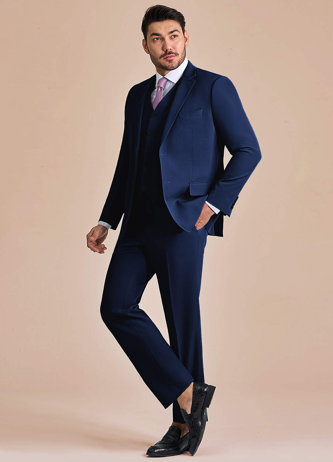 front James Blue Structured Stretch 3-piece suit