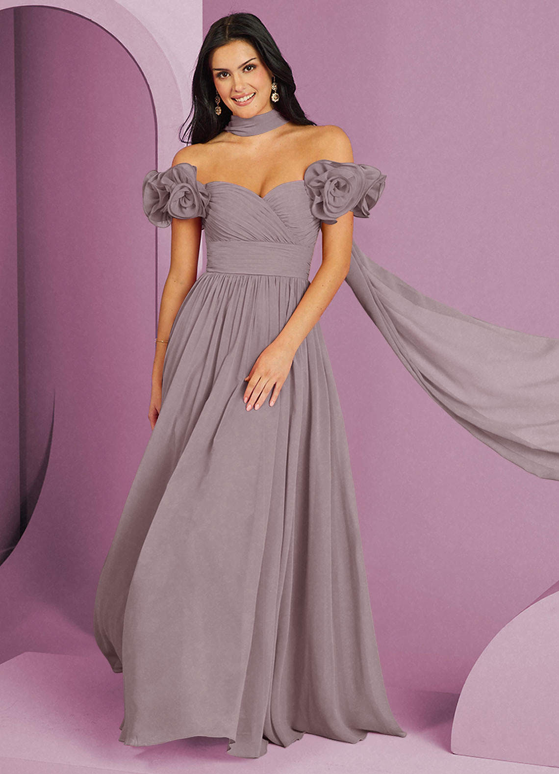 Barbie ♥ Azazie Bridesmaid Dresses Dusk A-Line Off the Shoulder Chiffon Convertible Dress image1
