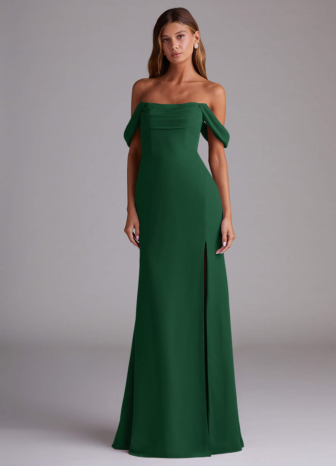 Azazie Saige Bridesmaid Dresses Dark Green A-Line Off the Shoulder Chiffon Convertible Dress image2