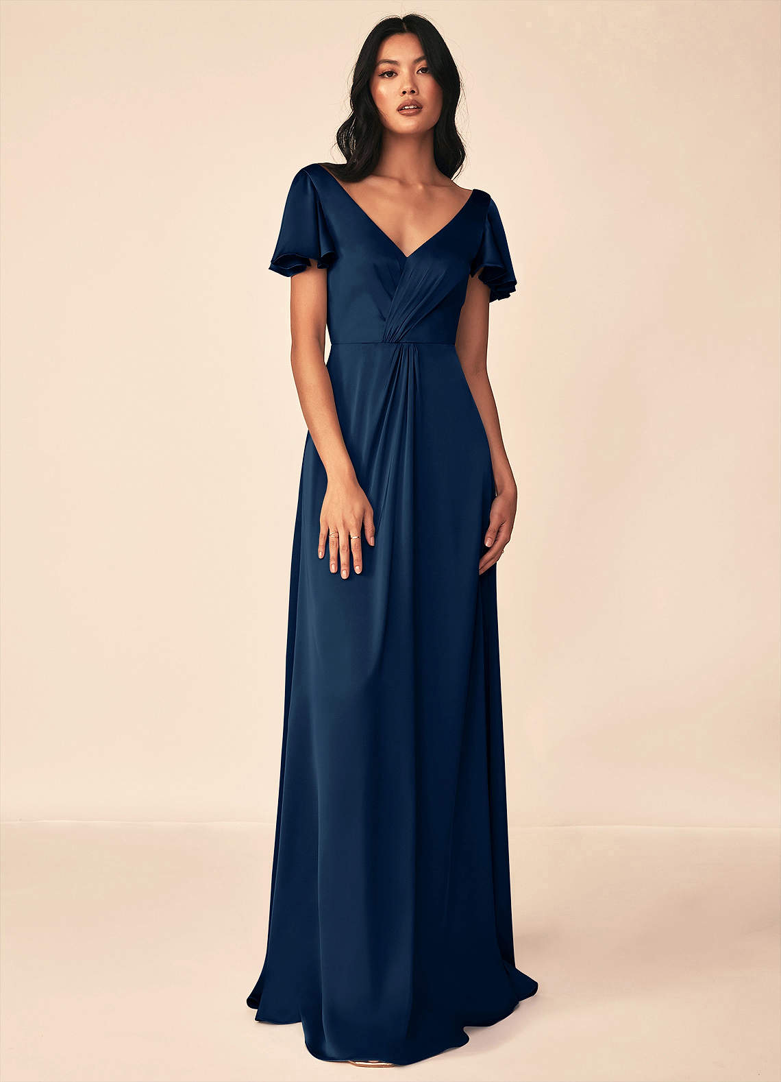 Navy pleated bridesmaid dress best sale