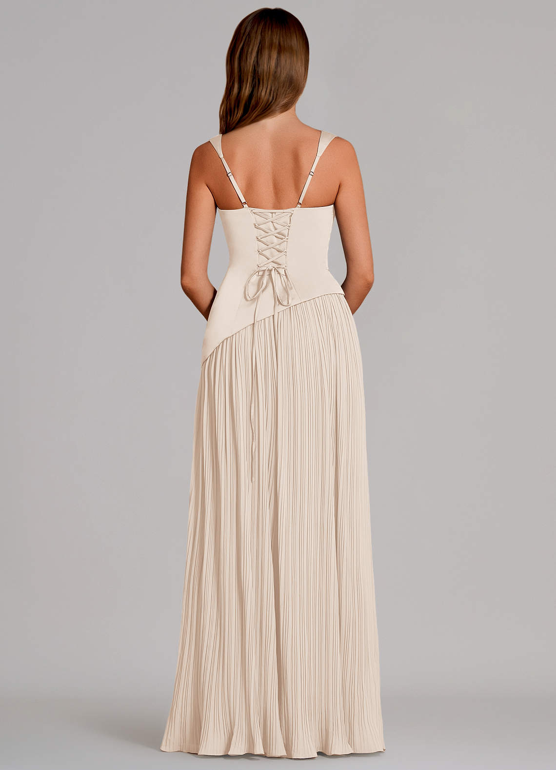 Azazie Stephanie Vestidos de damas de honor Vestido de Alabastro Blanco de Satén Elástico de Corte en A con Plisado image4