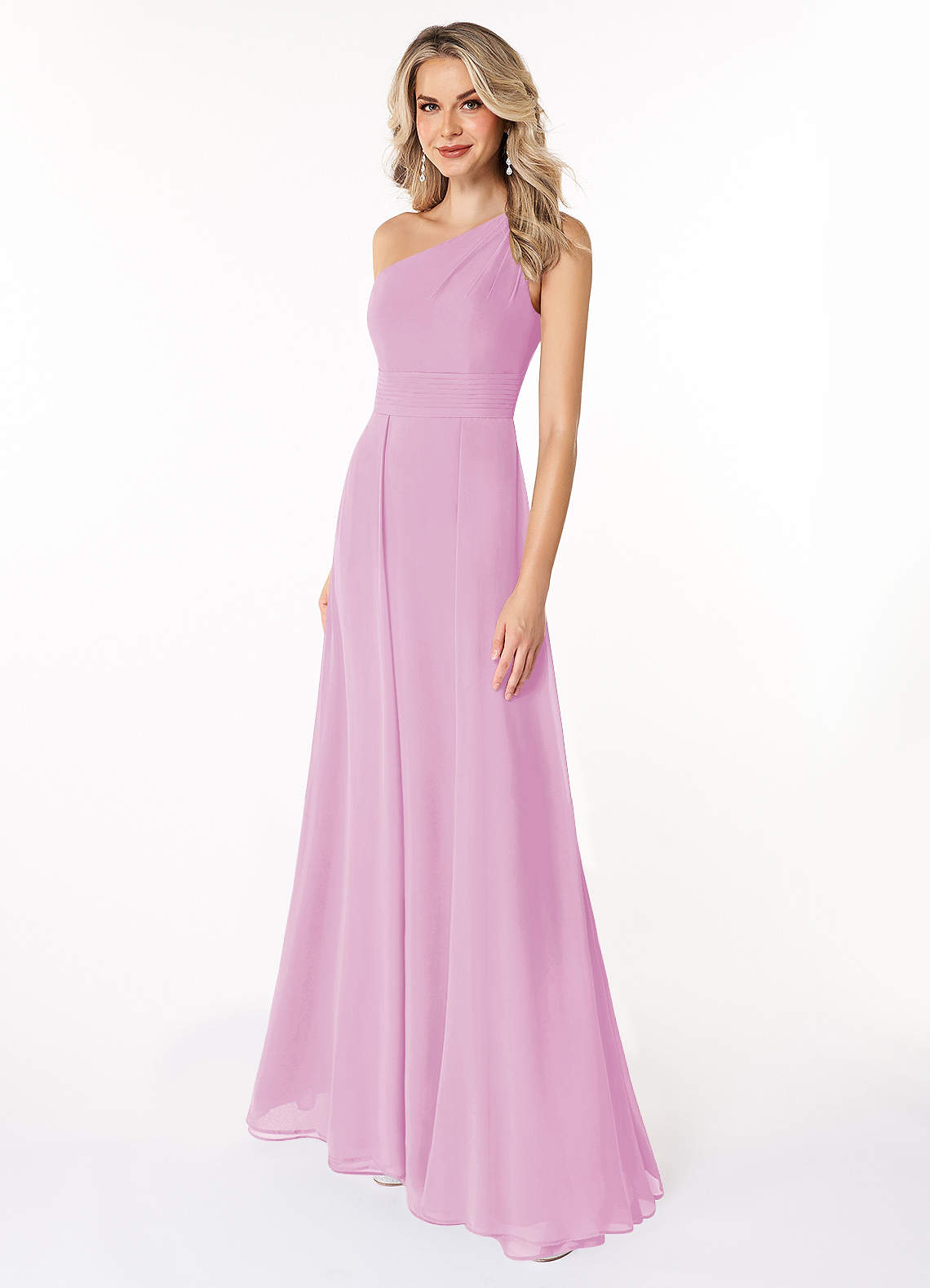 Azazie Dallas Abiti da Damigella Abito A-Line in Chiffon Monospalla Rosa Confetto image1