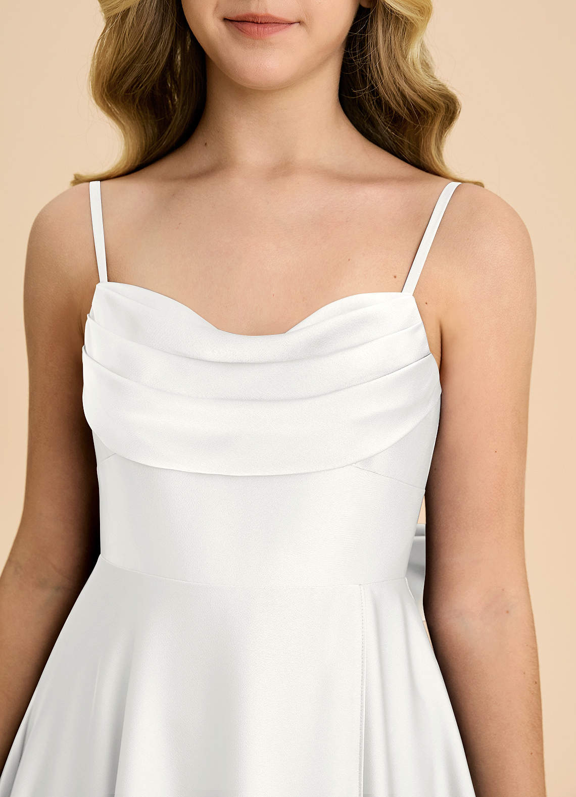 Azazie Bear Junior White A-Line Sweetheart Neckline Stretch Satin Dress image7