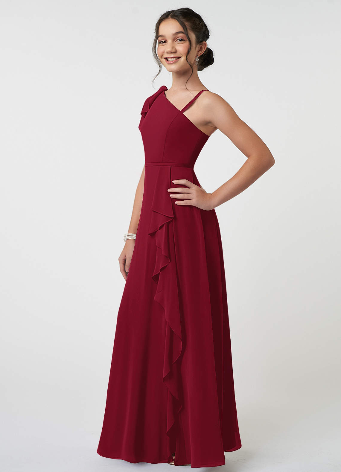 Burgundy Azazie Aidy JBD Junior Bridesmaid Dresses Azazie