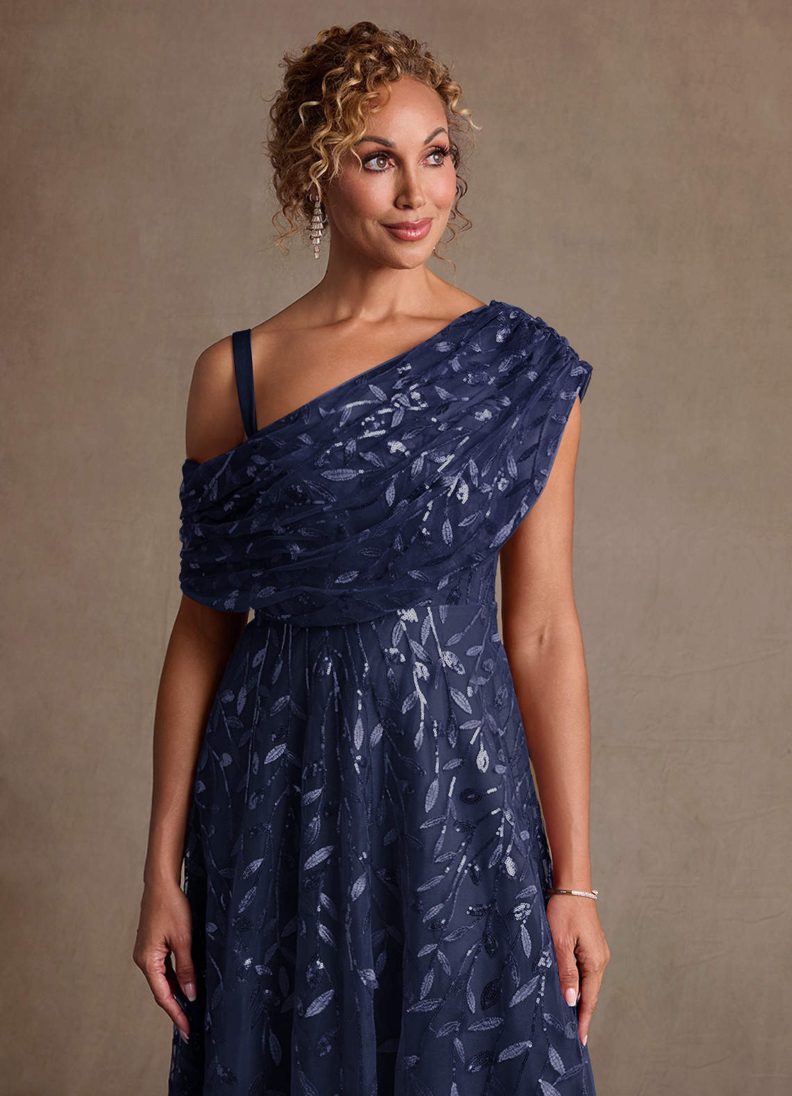 Azazie Sidney Mother of the Bride Dresses Dark Navy A-Line Off the Shoulder Lace Dress image4