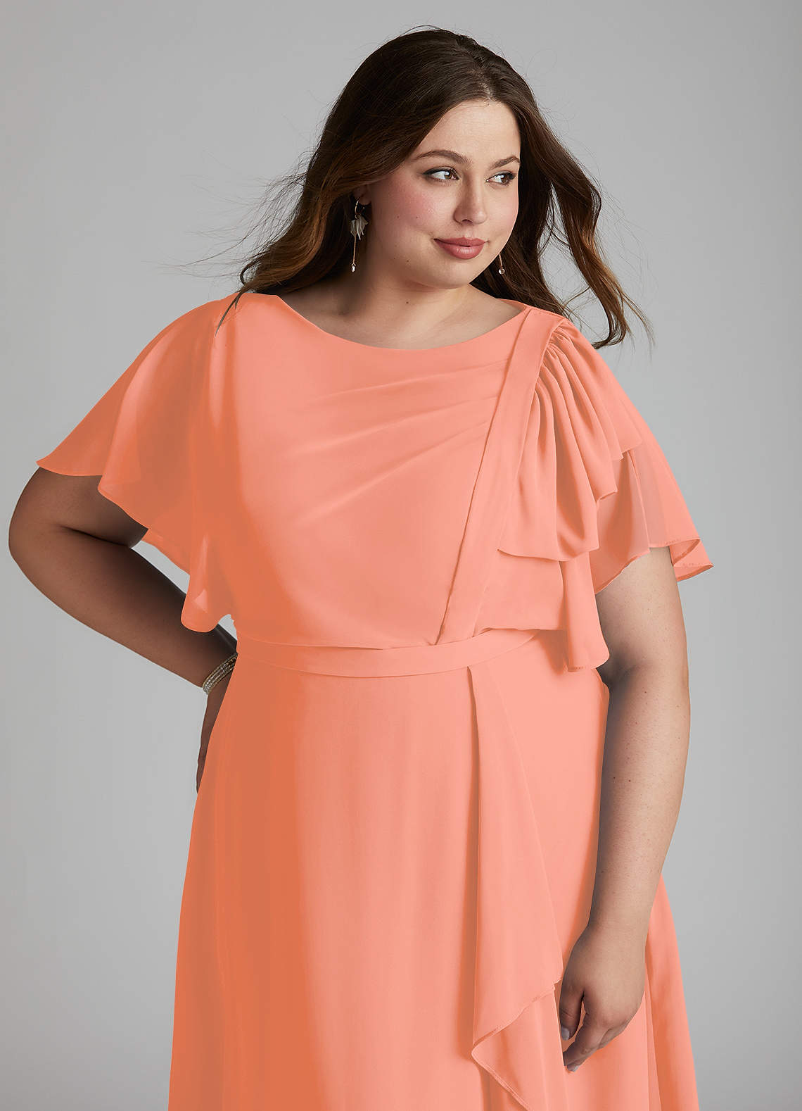 Azazie Aaliyah Modest Bridesmaid Dresses A-Line Scoop Pleated Chiffon Floor-Length Dress image10