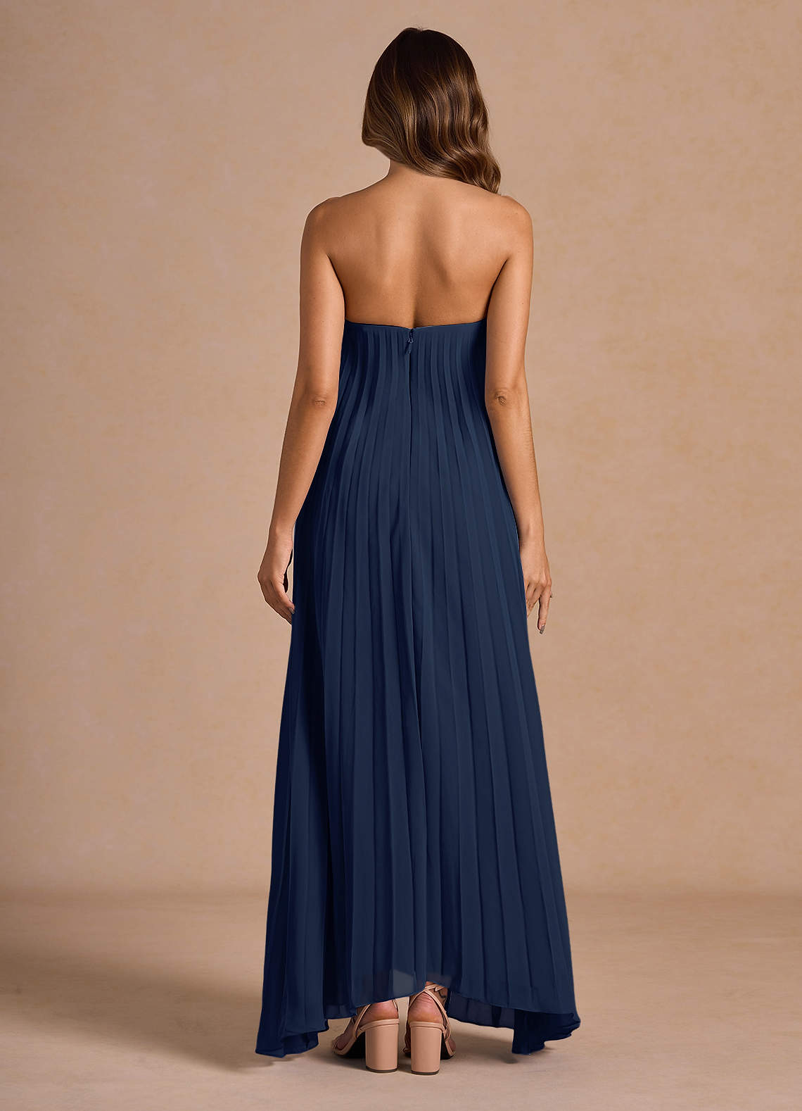 Nahla Navy Allover Pleated Maxi Dress | Azazie
