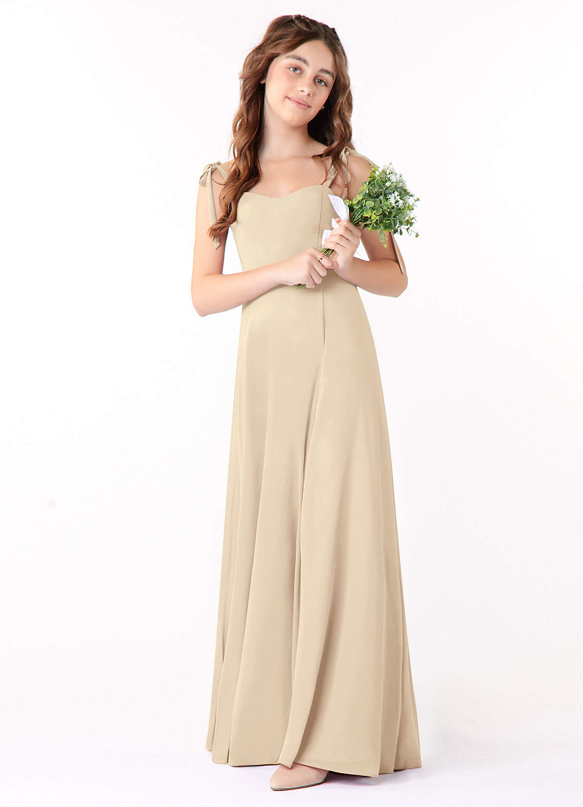 Azazie Rosey Junior Champagne A-Line Sweetheart Neckline Chiffon Dress image1