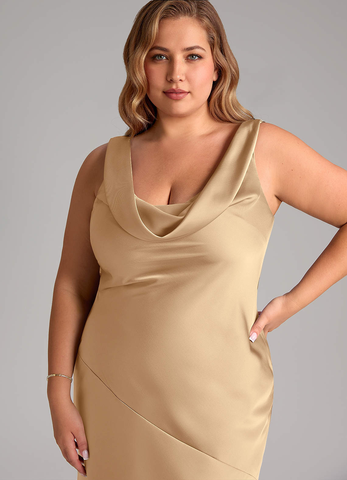 Azazie Rylina Bridesmaid Dresses Champagne Mermaid Stretch Satin Dress image10