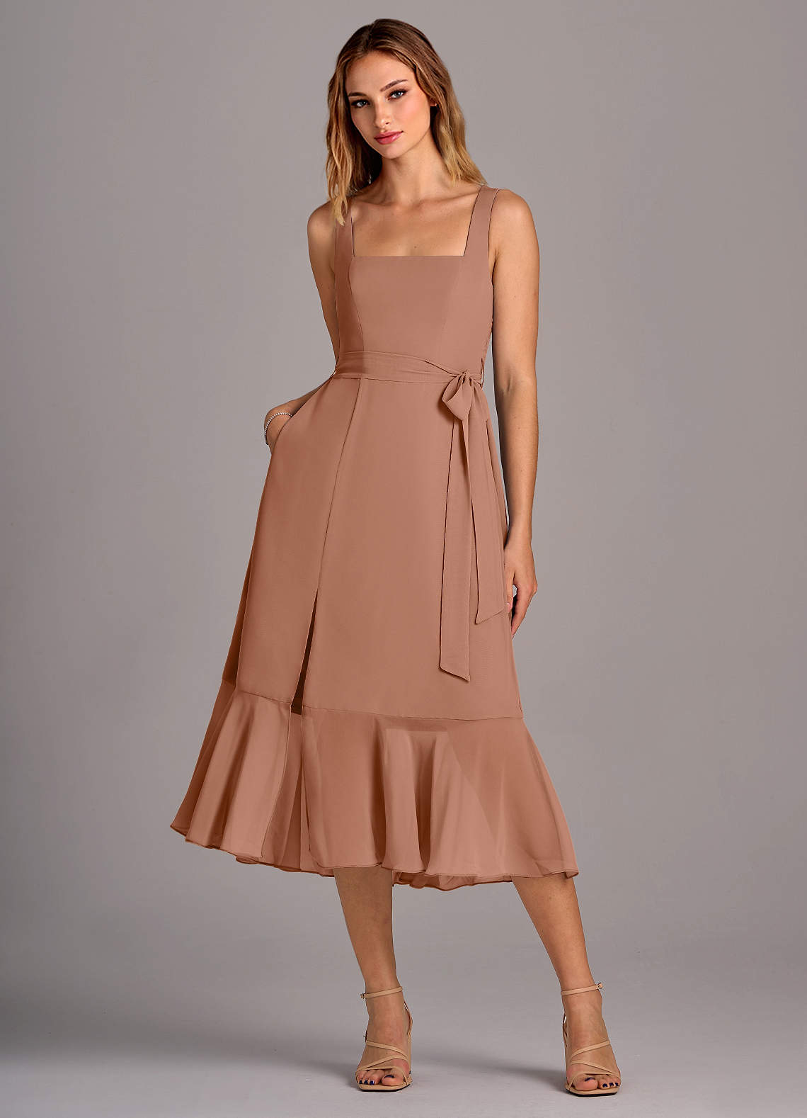 Azazie Deb Abiti da Damigella Abito Convertibile A-Line in Chiffon Con Tasche Bronzo image1