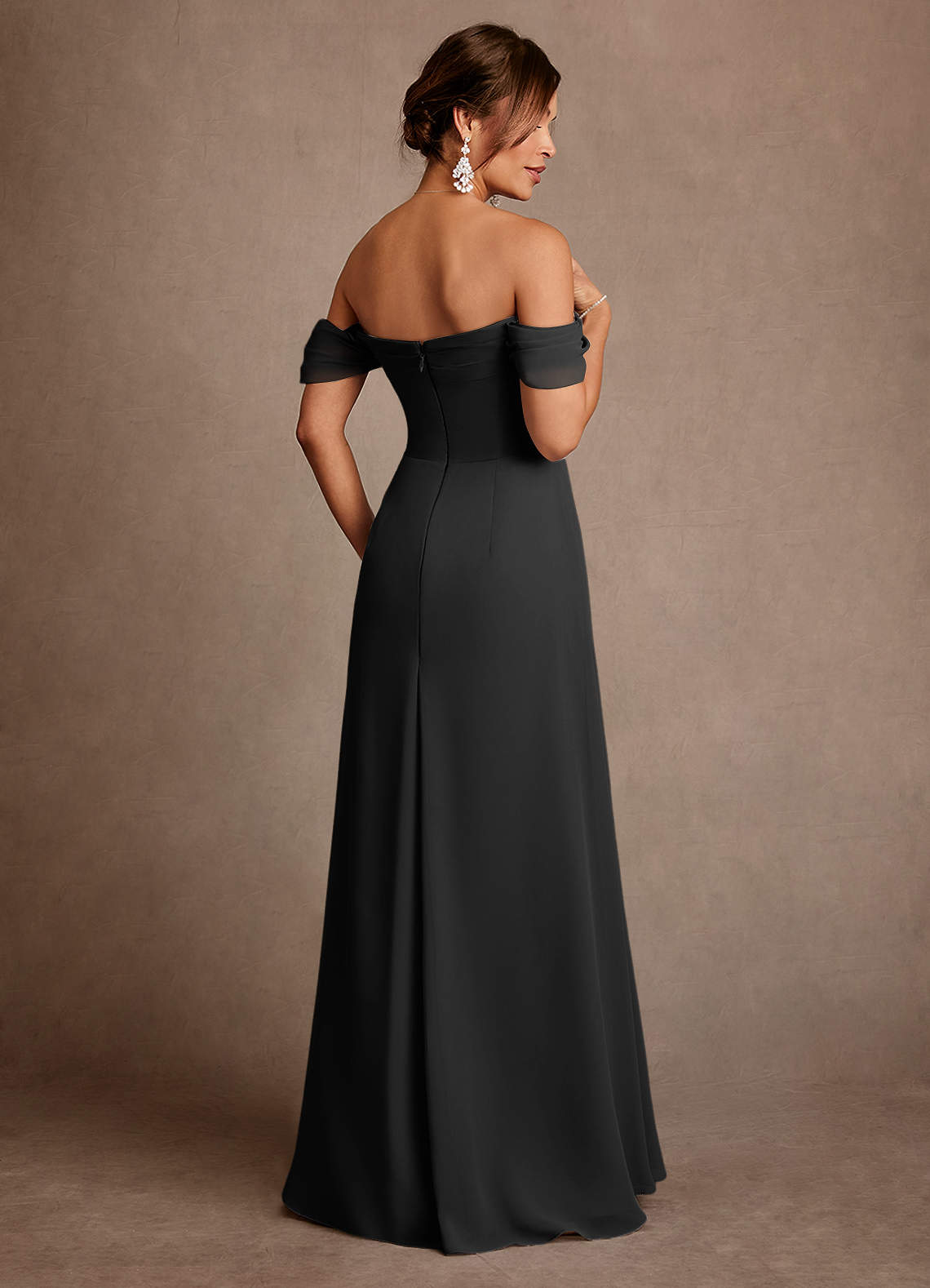 black chiffon off the shoulder dress KissProm