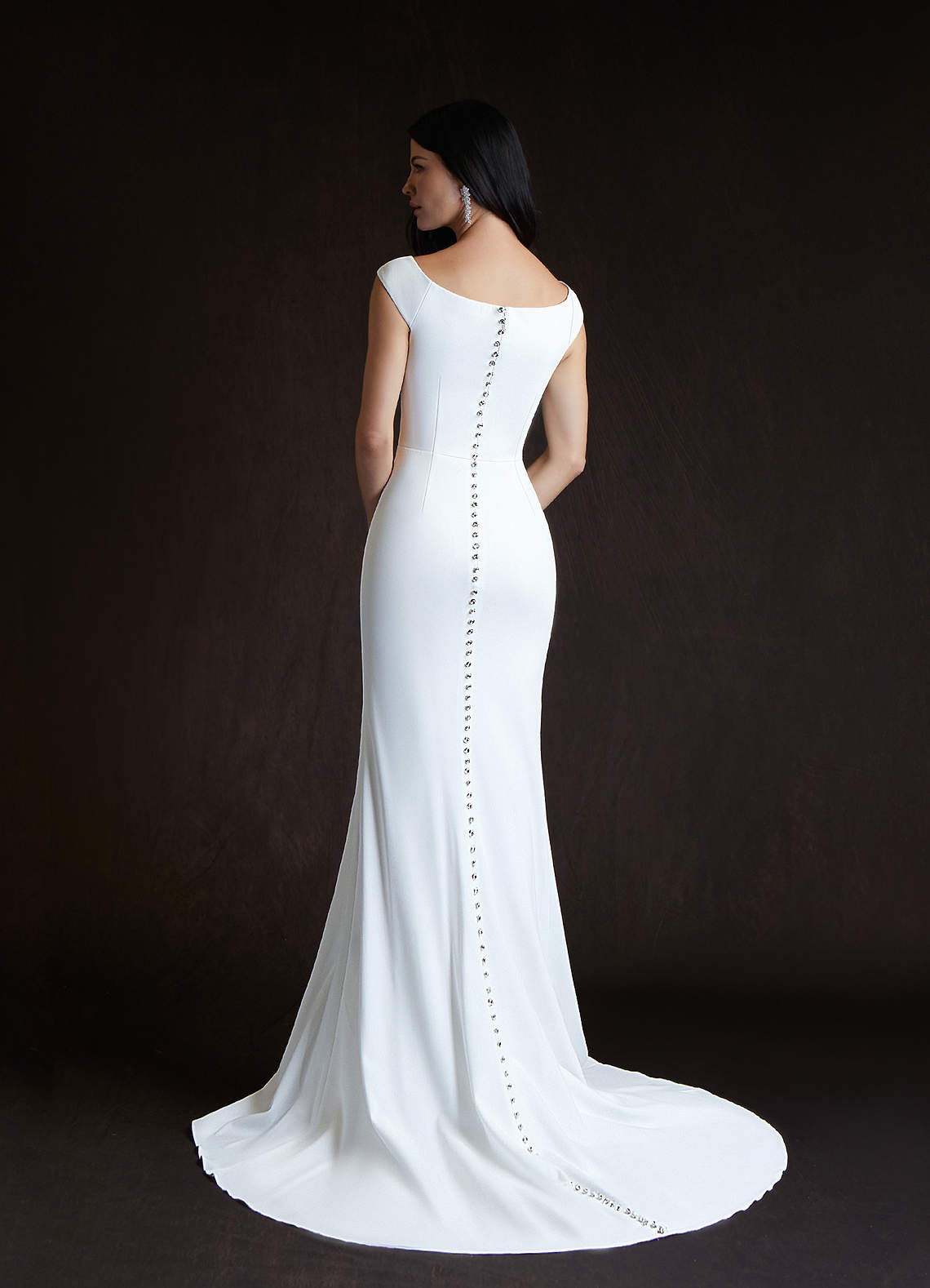 Azazie Caitlynn Abiti da Sposa Abito Sirena in Crepe Elasticizzato Scollo a Barca Bianco Diamante image3