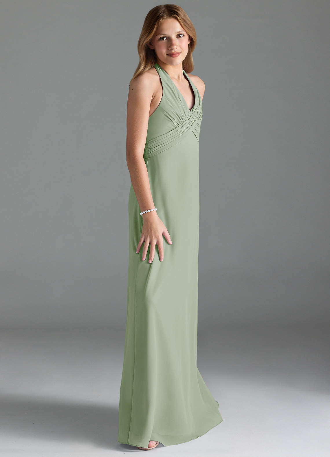 Azazie Tessie Junior Dusty Sage A-Line Pleated Chiffon Dress image3