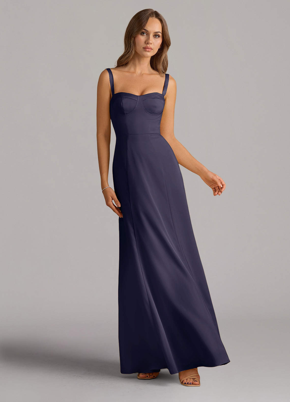 Azazie Amaris Bridesmaid Dresses Stormy A-Line Corset Stretch Satin Dress image1