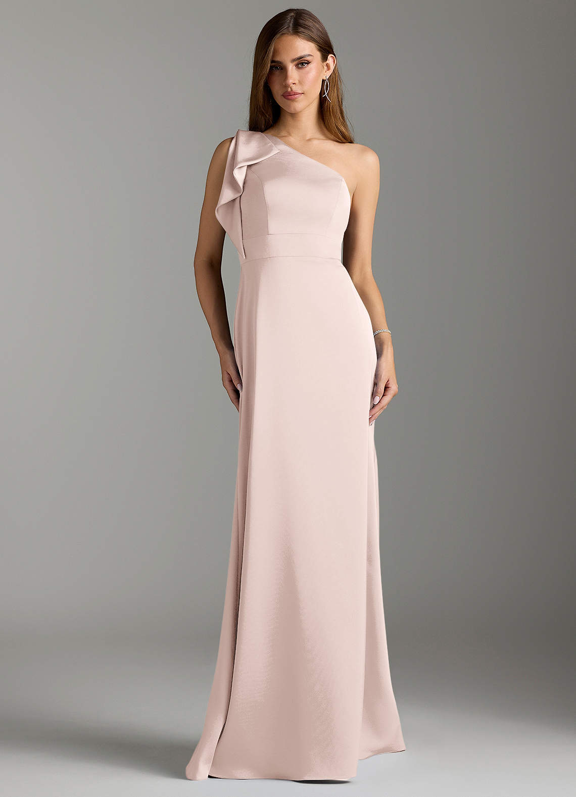 Azazie Rinna Bridesmaid Dresses Blushing Pink Mermaid Ruched Stretch Satin Dress image1