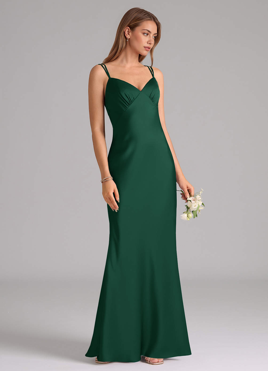 Azazie Suttona Vestidos de damas de honor Vestido de Verde Oscuro de Satén Elástico de Corte en A con Plisado image1