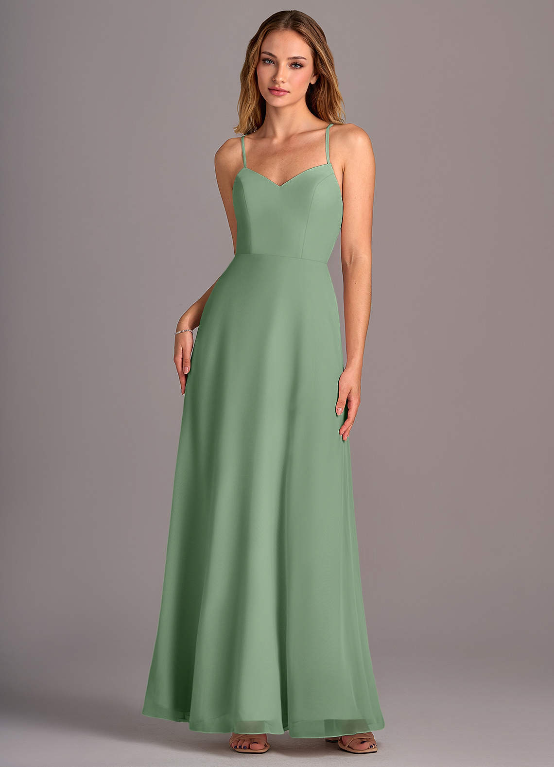 Azazie Mei Bridesmaid Dresses Matcha A-Line Chiffon Dress image1