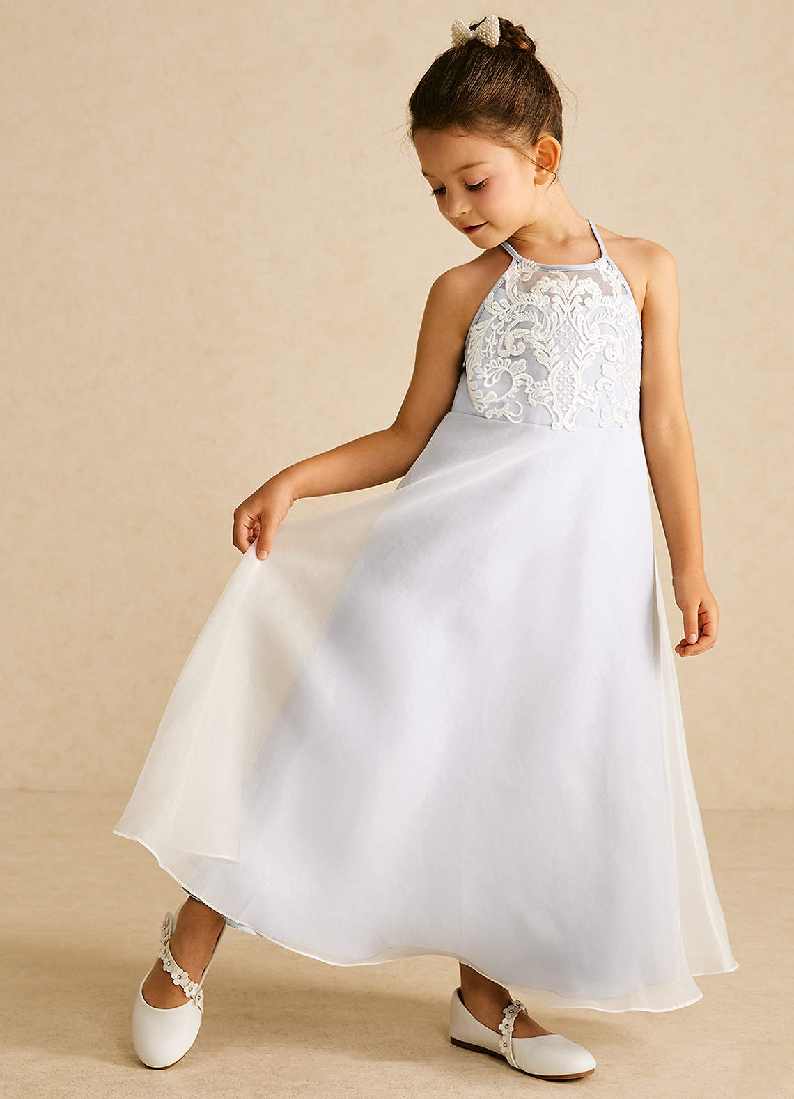 Azazie Ladybug Flower Girl Dresses White A-Line Lace Organza Dress image1