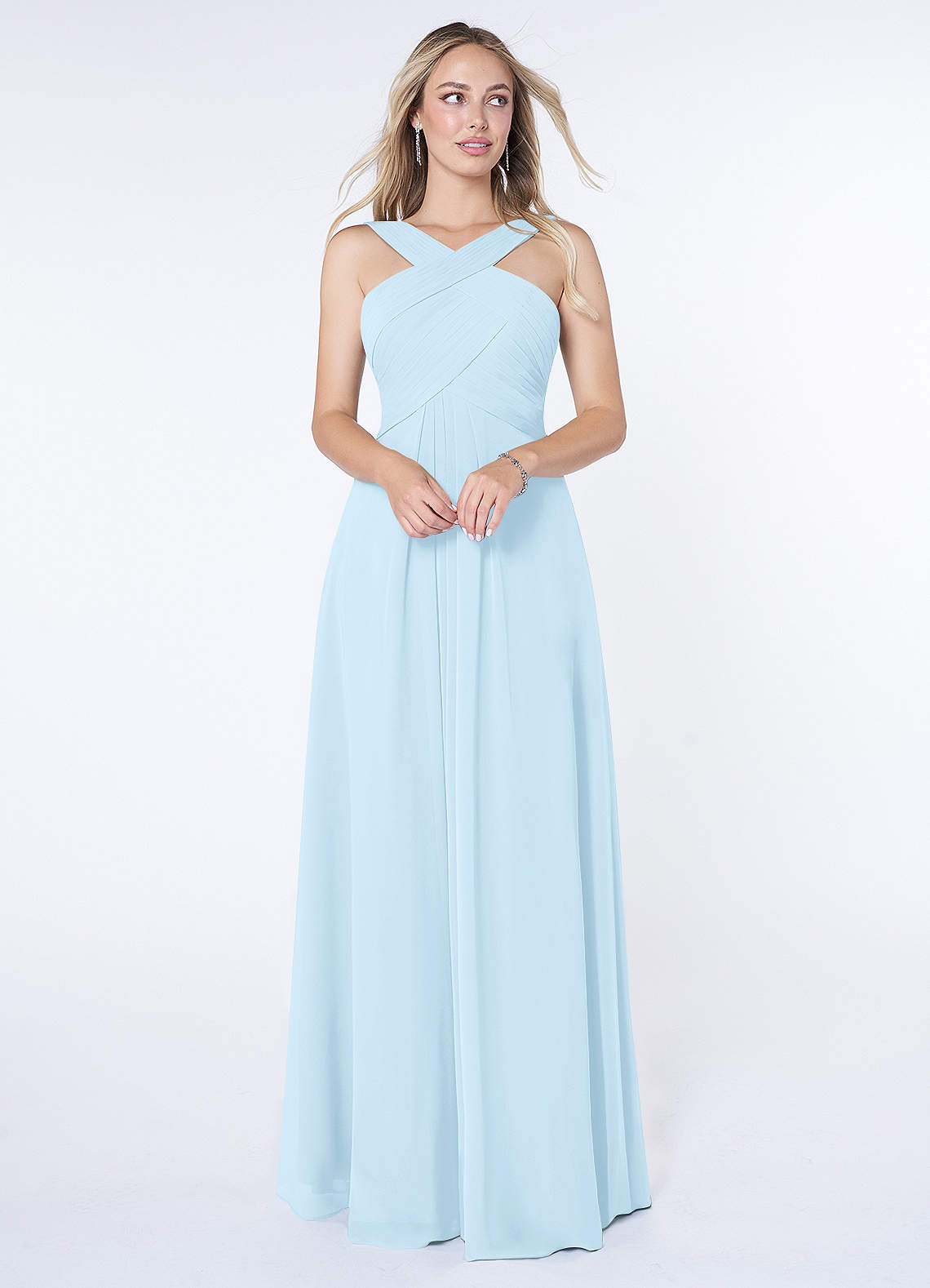 Azazie Kaleigh Bridesmaid Dresses Sky Blue A-Line Pleated Chiffon Dress image1
