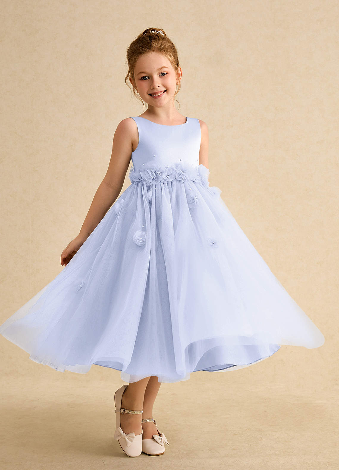 Azazie Lux Flower Girl Dresses Lavender A-Line Beaded Tulle Dress image1