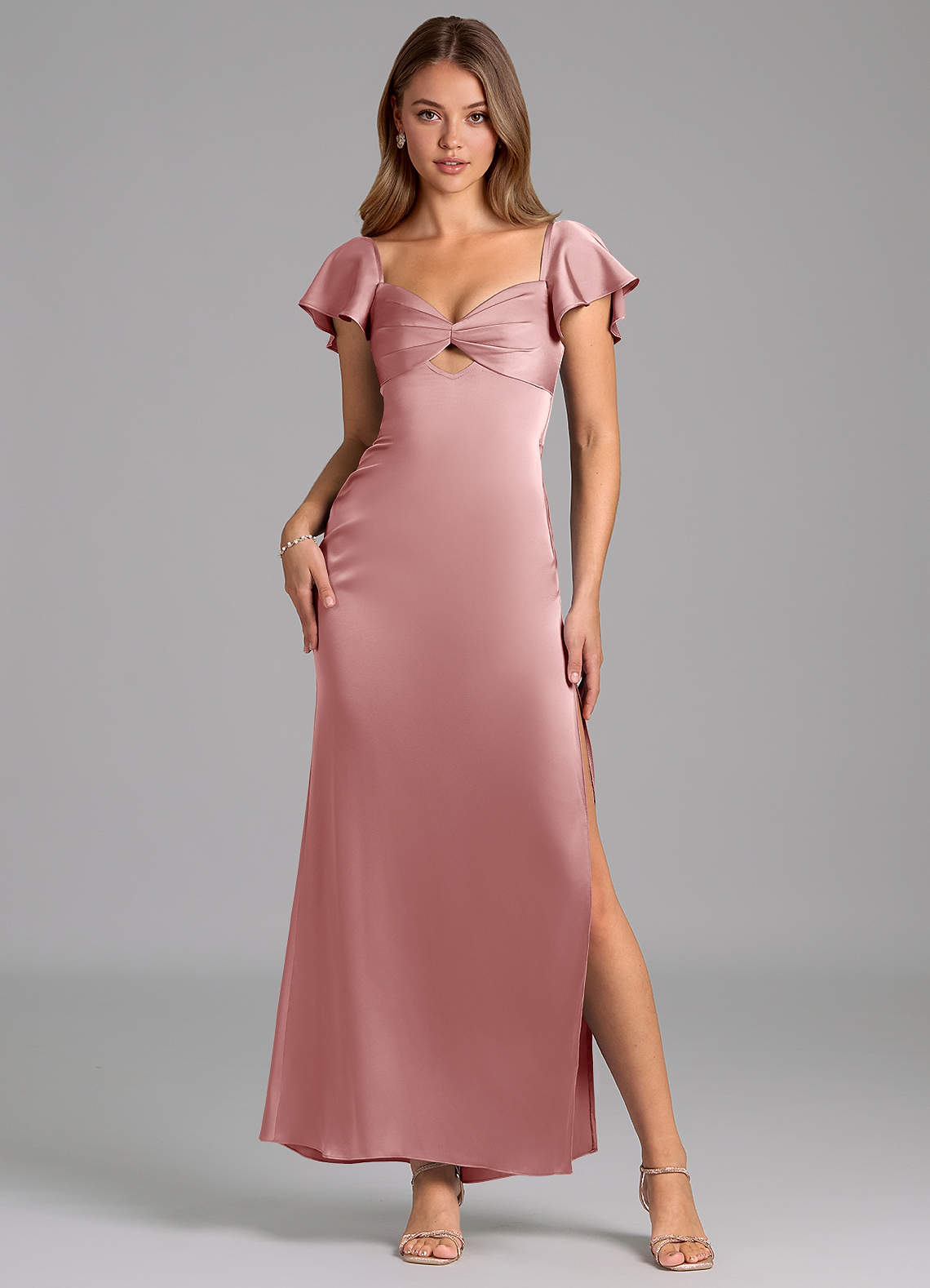 Azazie Demia 신부 들러리 드레스 쉬스 스윗하트 네크라인 스트레치 새틴 발목 길이 드레스 image1