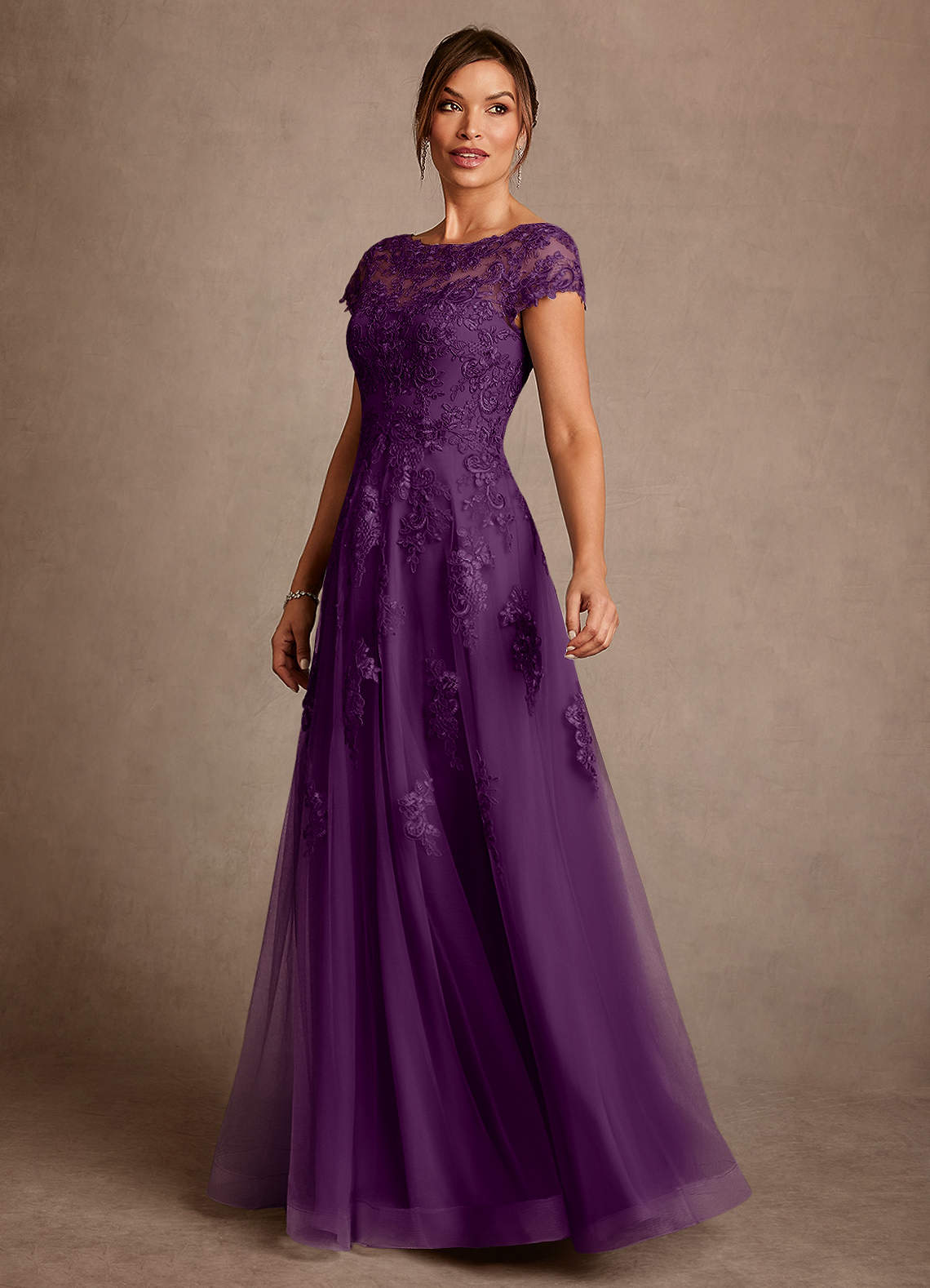 Azazie Jalinda Mother of the Bride Dresses Grape A-Line Lace Chiffon Dress image3