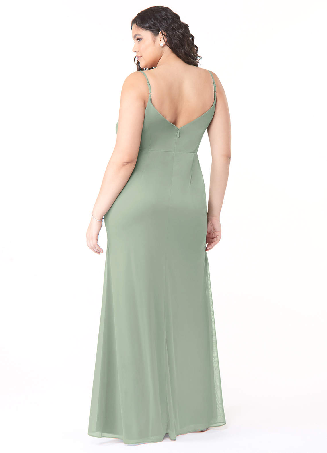 Azazie Deandra Bridesmaid Dresses Dusty Sage Mermaid Pleated Mesh Dress image6
