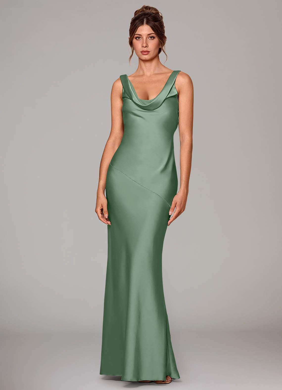 Azazie Rylina Bridesmaid Dresses Matcha Mermaid Stretch Satin Dress image1