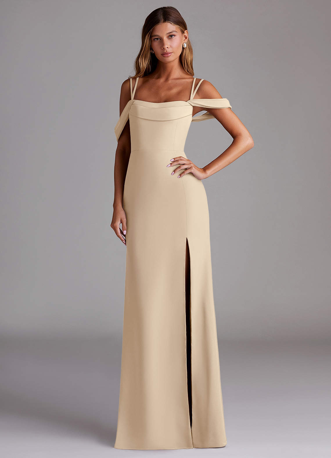 Azazie Callan Bridesmaid Dresses Champagne Mermaid Pleated Chiffon Convertible Dress image1