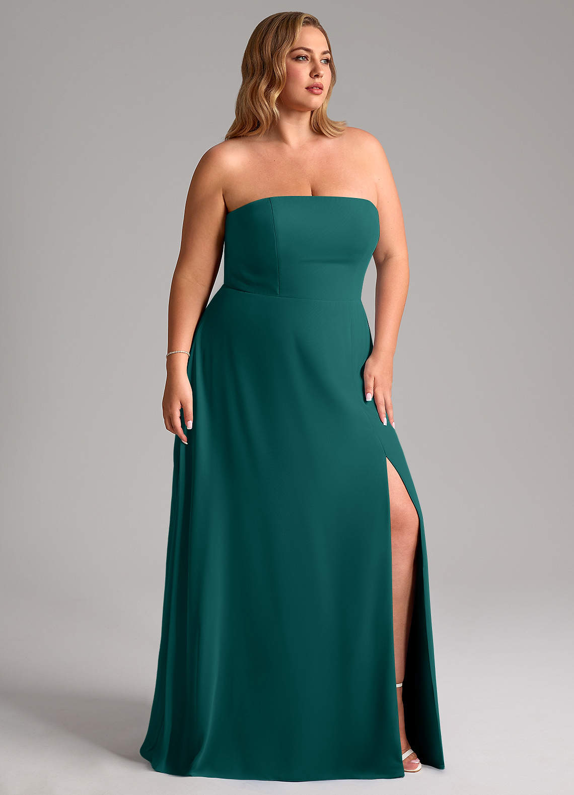 Azazie Wren Abiti da Damigella Abito Convertibile A-Line in Chiffon Spacco Laterale Verde Pavone image11