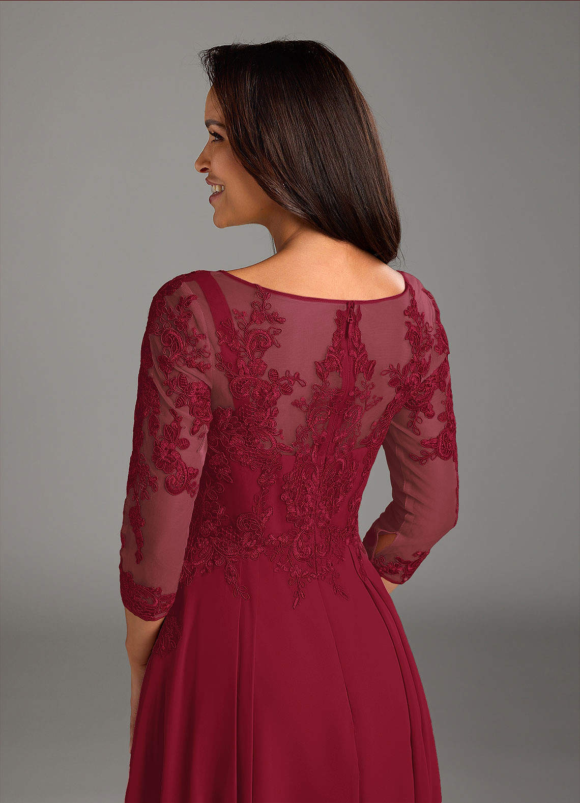 Azazie Marge Mother of the Bride Dresses Burgundy A-Line Scoop Lace Chiffon Dress image3