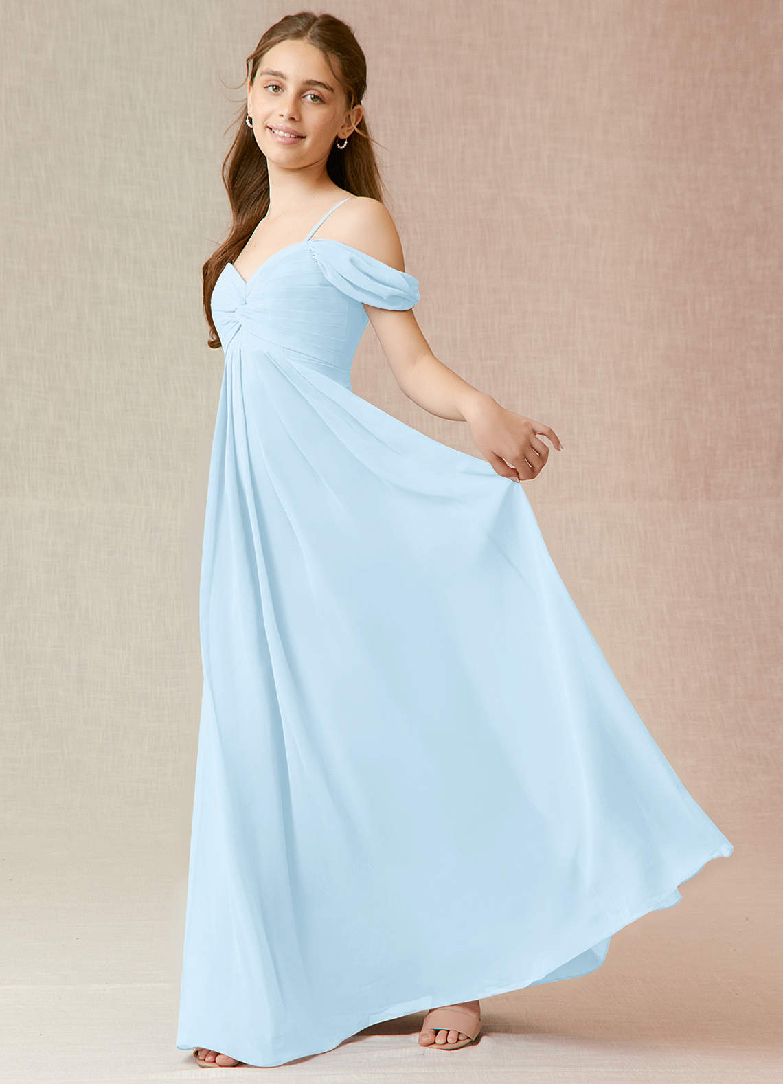 Azazie Kaitlynn Junior Sky Blue A-Line Off the Shoulder Chiffon Dress image2