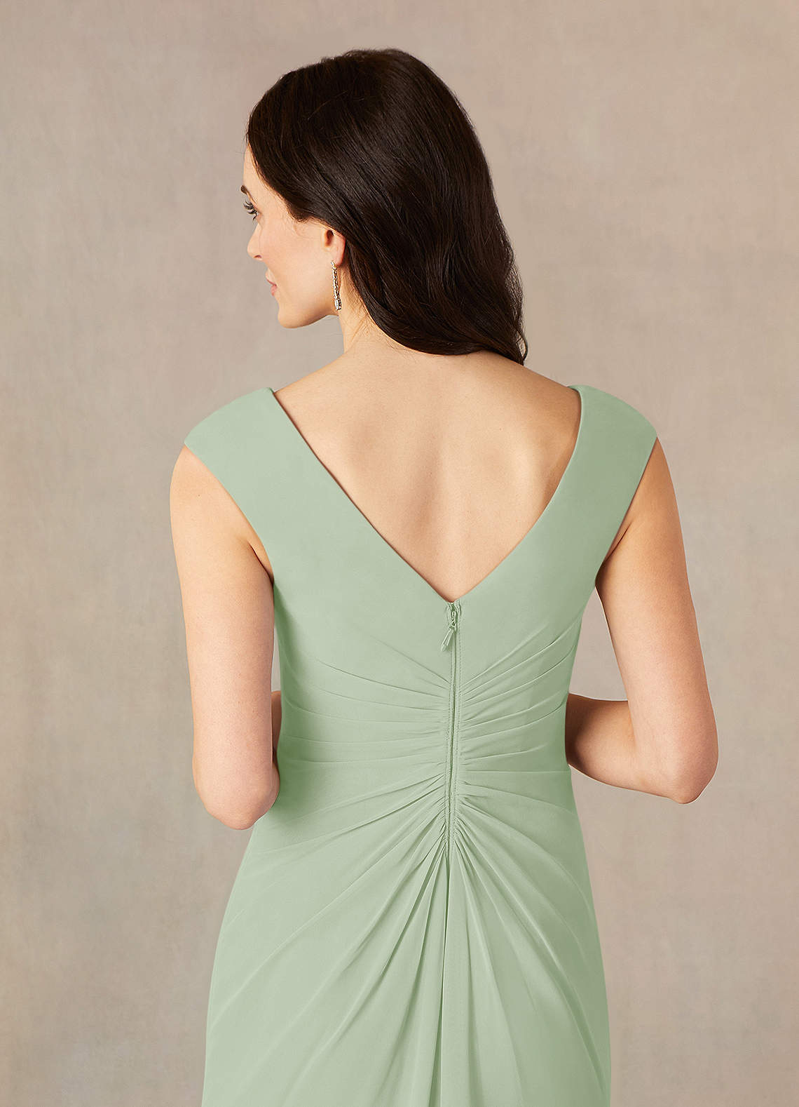 V-neck A-line Lace Appliqued Floor-length Dress Dusty Sage