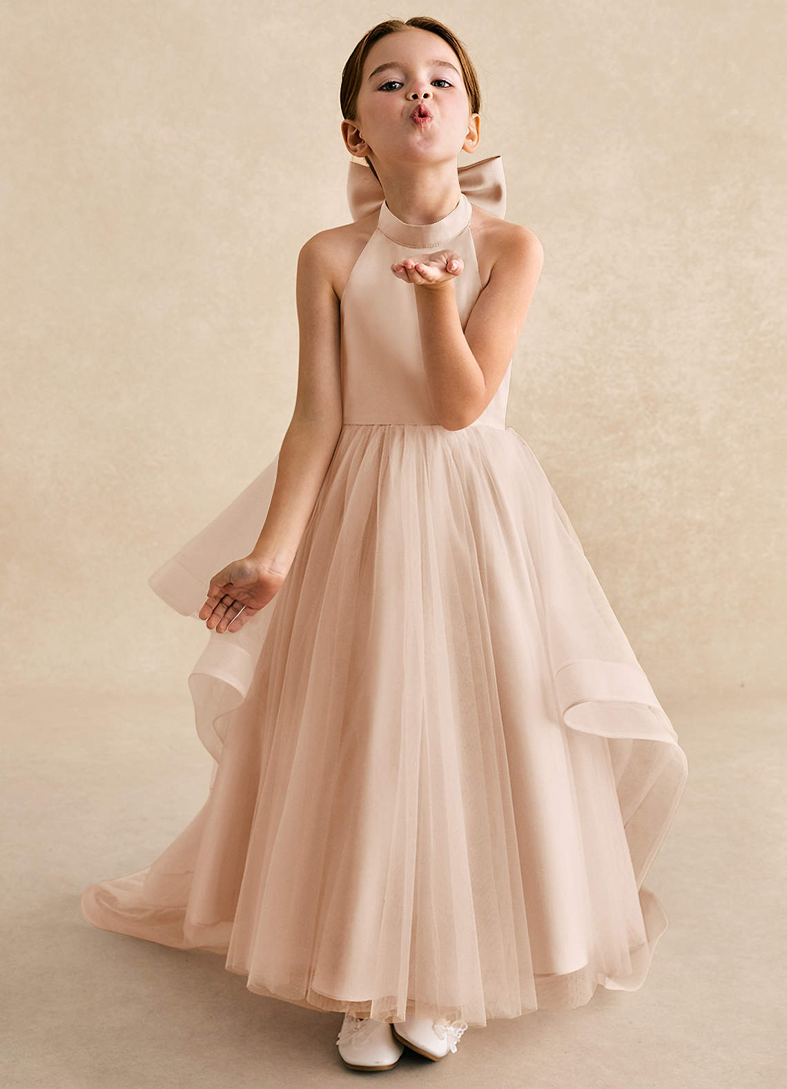 Azazie Bev Flower Girl Dresses English Rose A-Line Convertible Tulle Dress image3