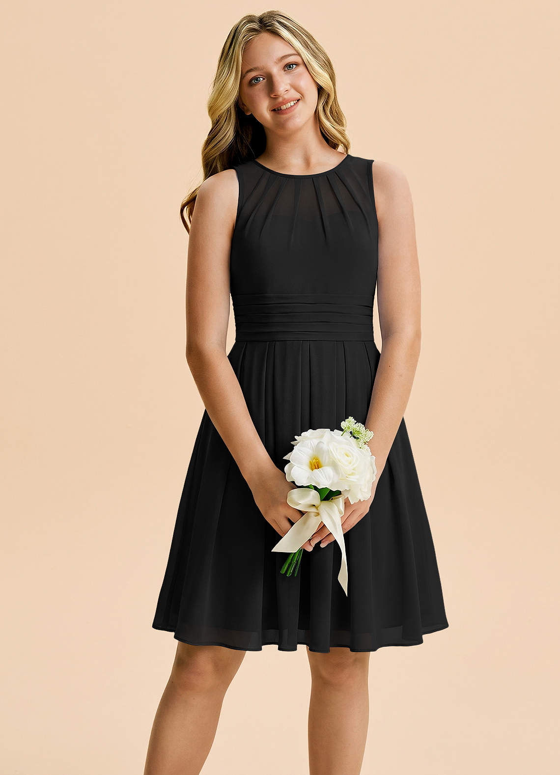 junior dresses formal knee length Azazie A-Line/Princess Scoop Neck Mini Chiffon Bridesmaid Type:Suit Pants
