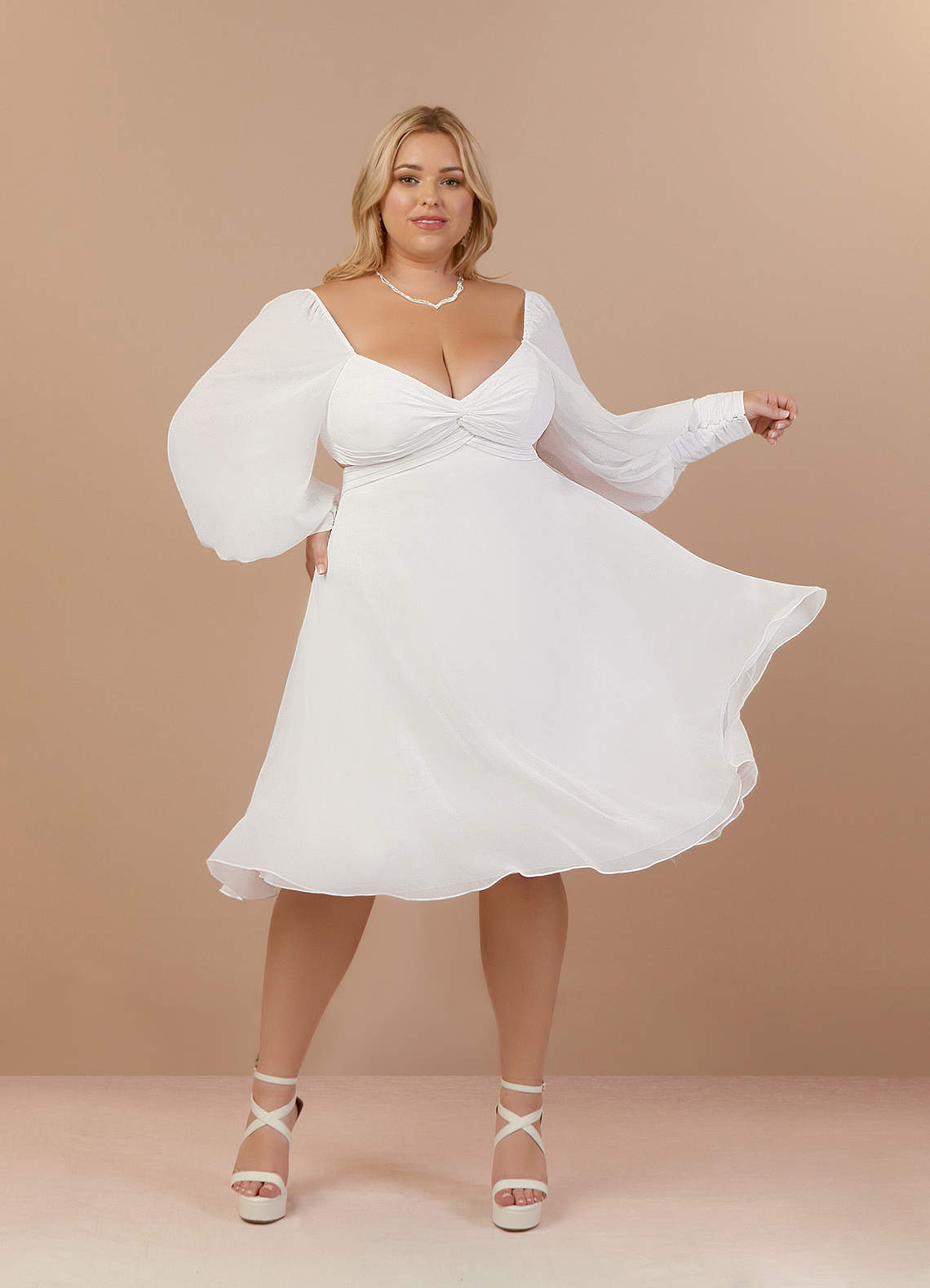 Azazie Delfina Wedding Dresses Diamond White A-Line V-Neck Pleated Chiffon Dress image10