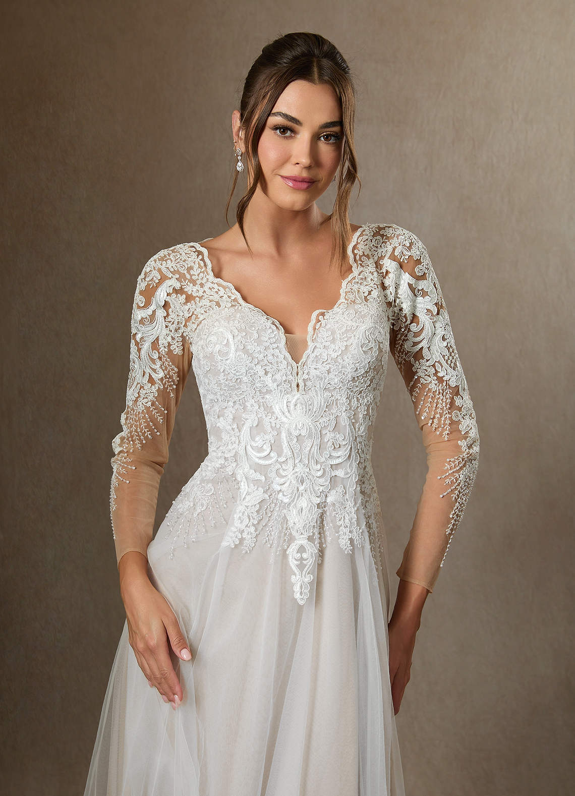 Azazie Essy Wedding Dresses Diamond White A-Line V-Neck Sequins Tulle Dress image6