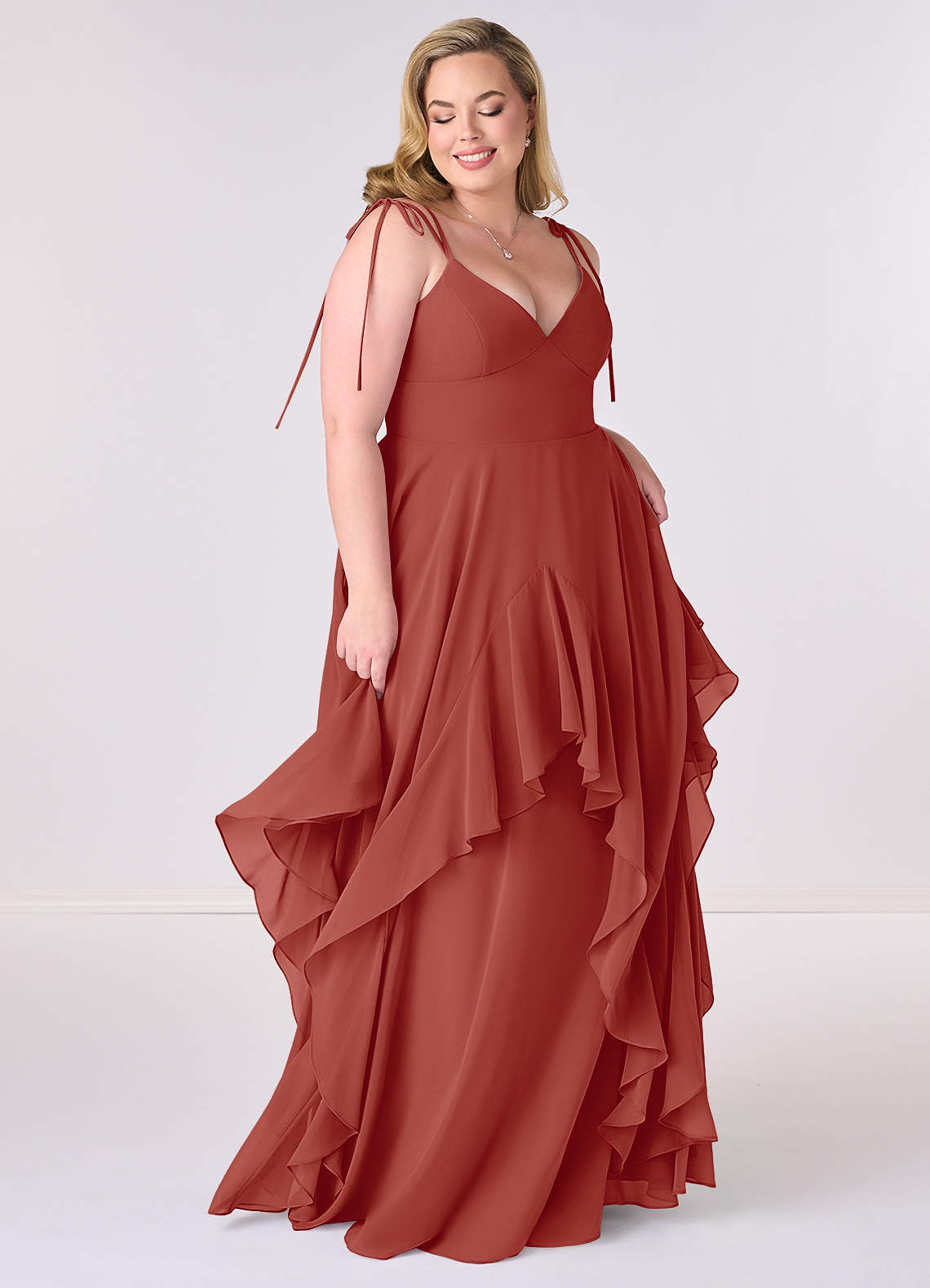 Barbie ♥ Azazie Bridesmaid Dresses Terracotta A-Line Bow Chiffon Dress image1