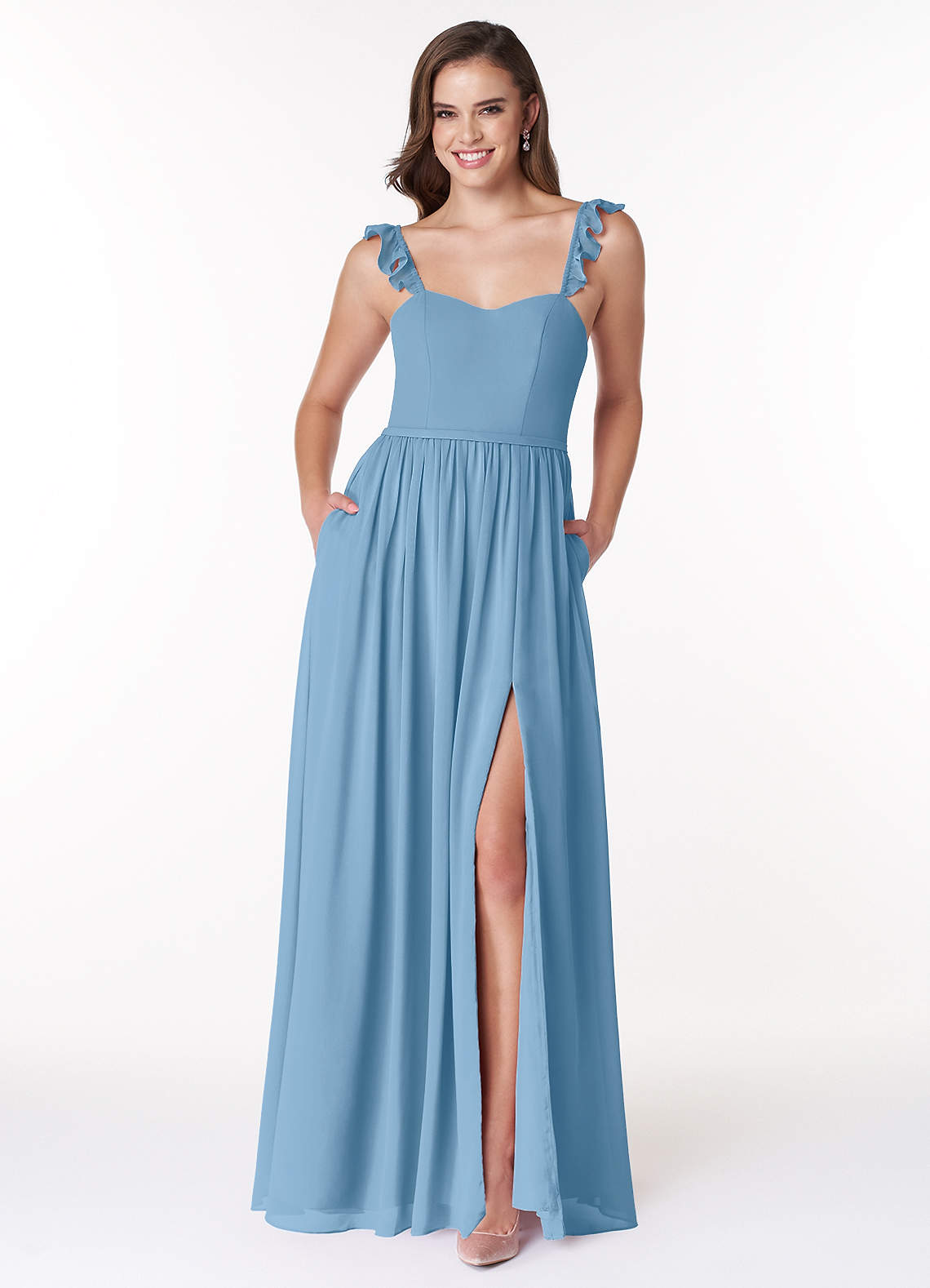 Azazie Metz Bridesmaid Dresses Steel Blue A-Line Sweetheart Ruched Chiffon Dress image1