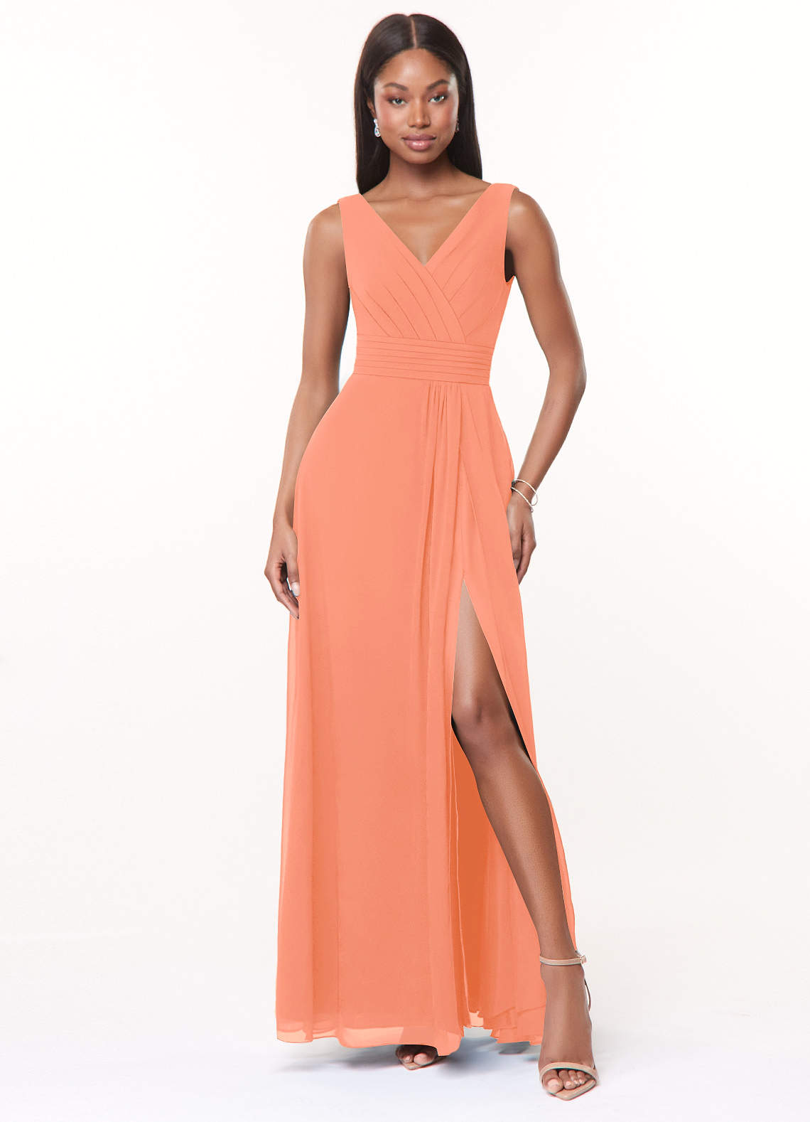 Azazie Karina Bridesmaid Dresses Sunset A-Line Pleated Chiffon Dress image1