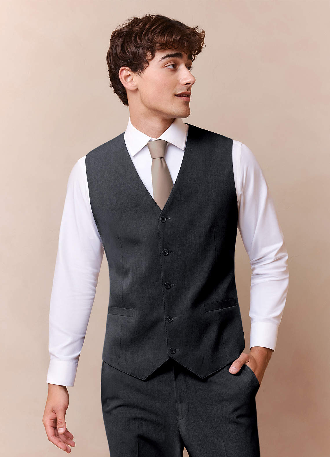 front Savile Charcoal Wool Blend Suit Vest