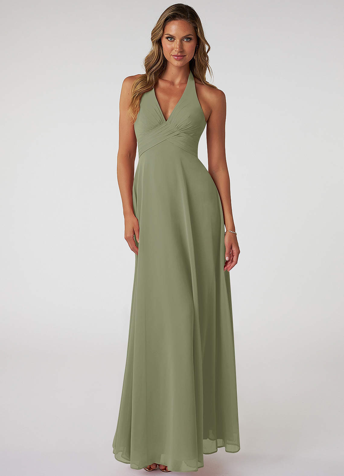 Azazie Tessie Bridesmaid Dresses Pistachio A-Line V-Neck Pleated Chiffon Dress image1