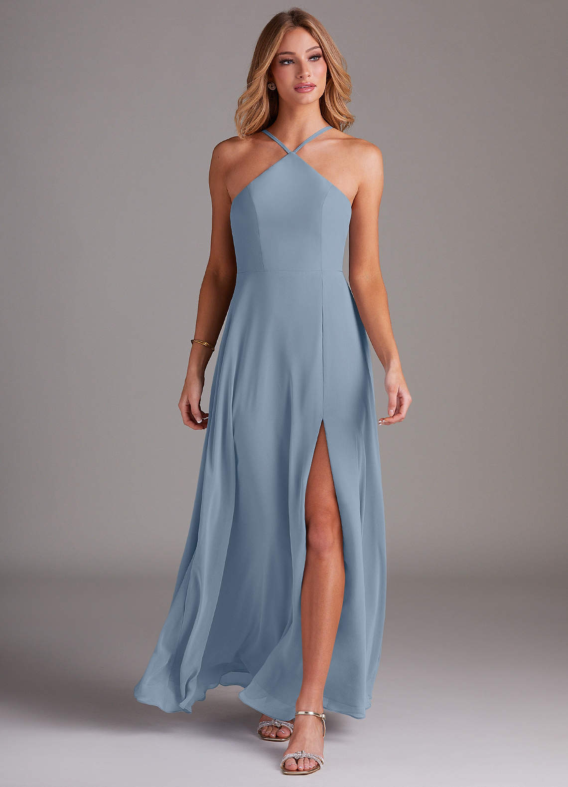 Azazie Bailey Ready to Ship Dusty Blue Chiffon Bridesmaid Dresses