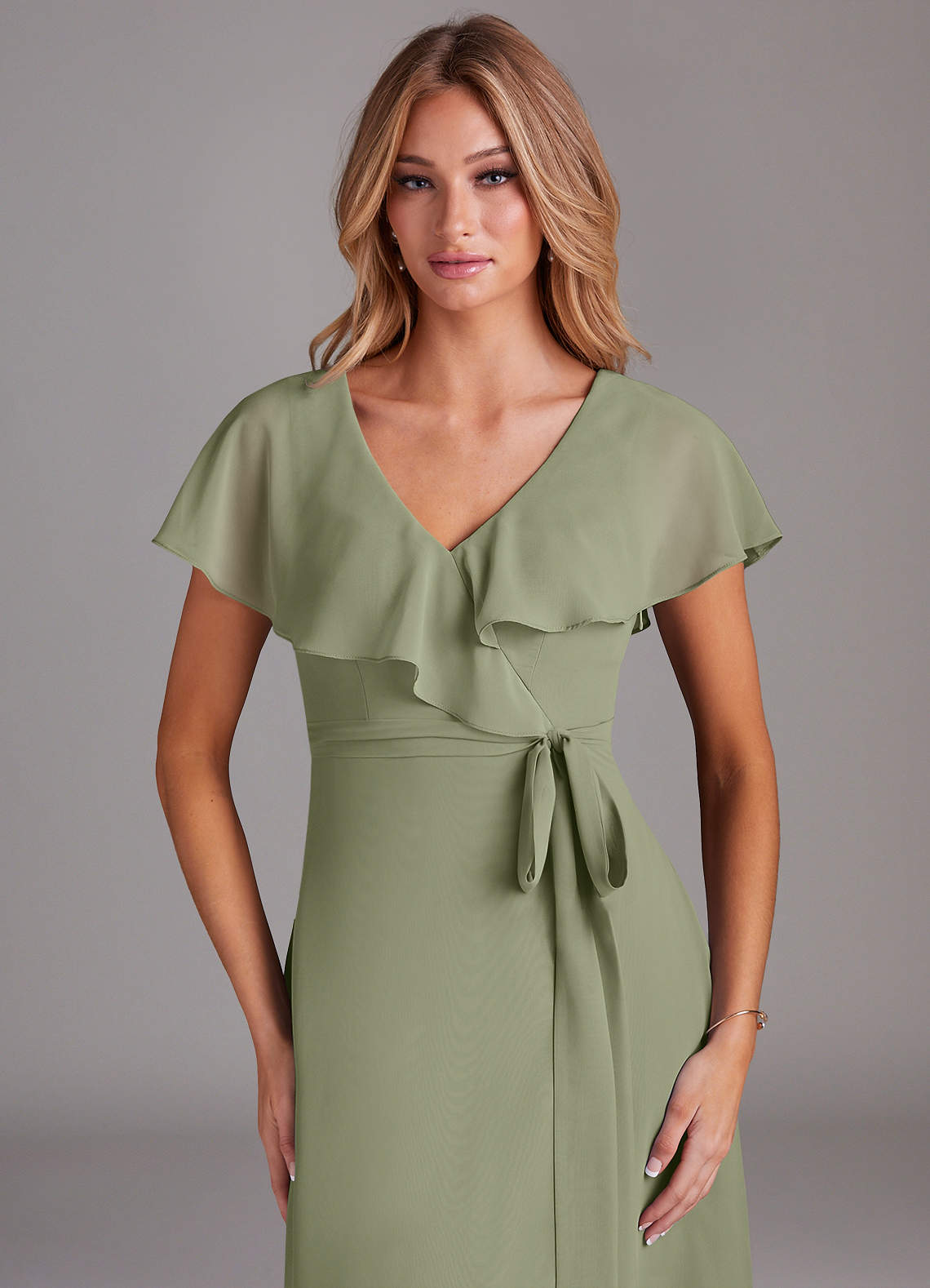 Azazie Lainey Bridesmaid Dresses Pistachio A-Line with Pockets Chiffon Dress image5