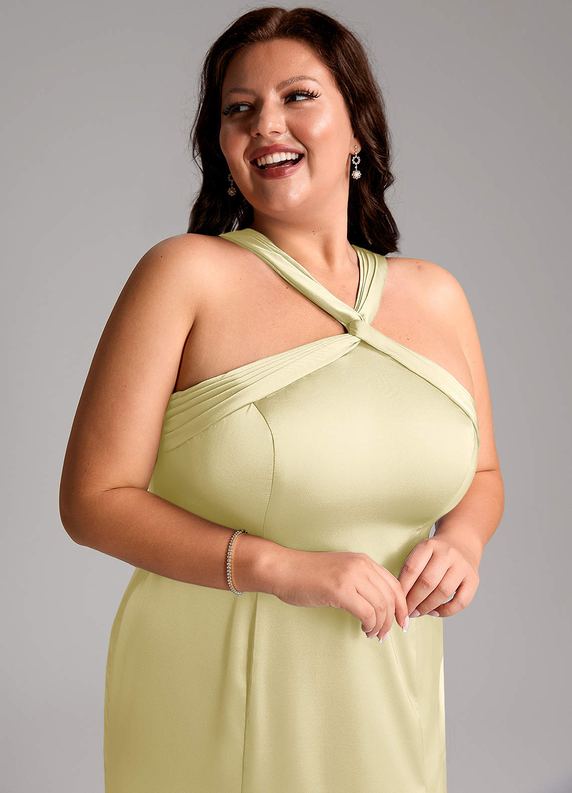 Azazie Rue Bridesmaid Dresses Lemon Sorbet Mermaid Pleated Stretch Satin Dress image12