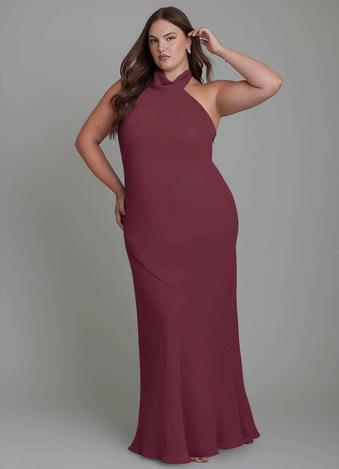 Azazie Velli Bridesmaid Dresses Cabernet Mermaid High Neck Chiffon Dress image9