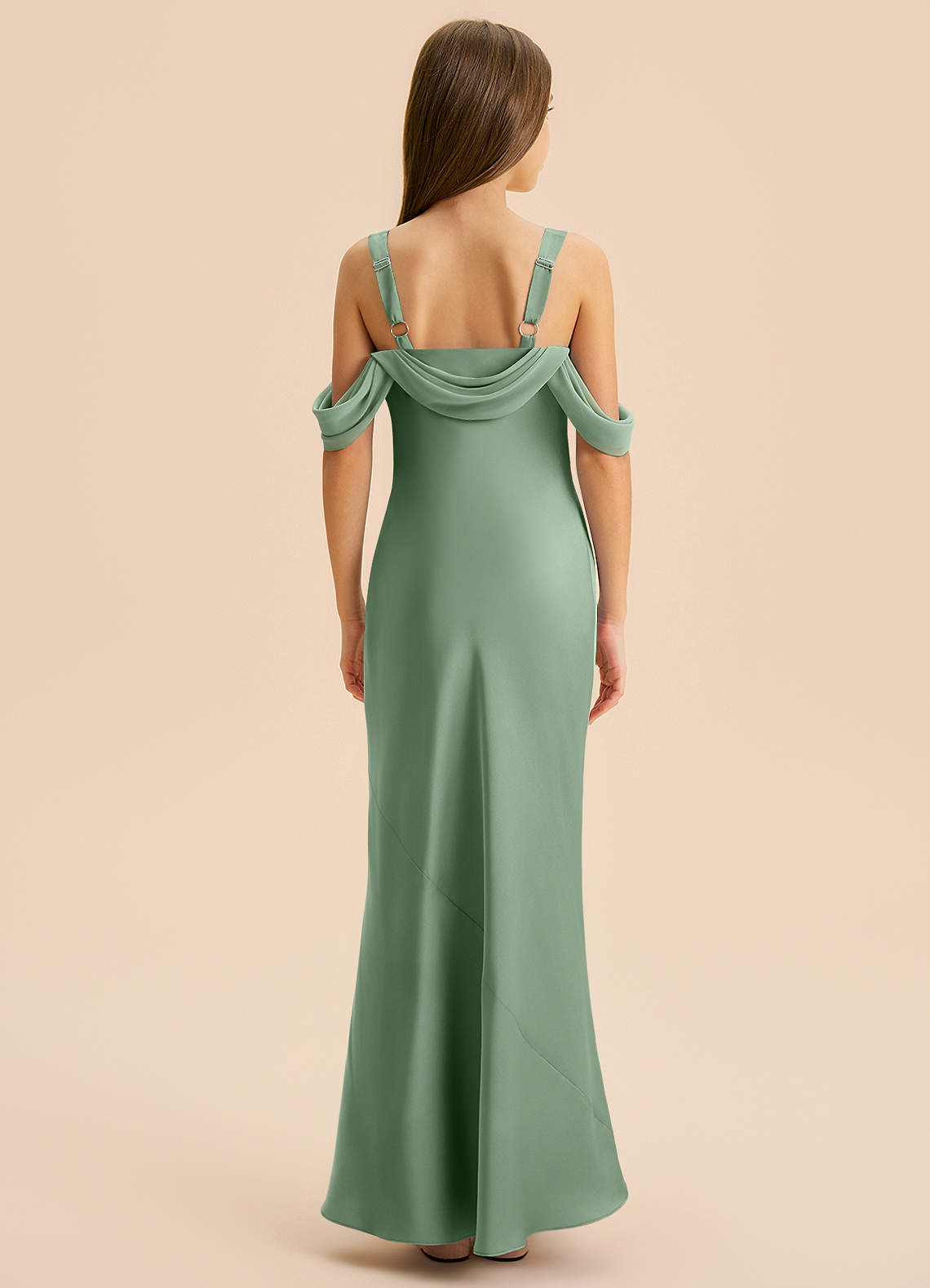 Azazie Bellalina Junior Syrena Pofałdowany Satyna elastyczna Długość podłogi Młodsza druhna Sukienka image1